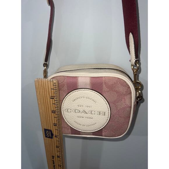 Coach Mini Dempsey Camera Bag – Signature Jacquard, Pink Stripe, Crossbody Purse - Picture 6 of 15